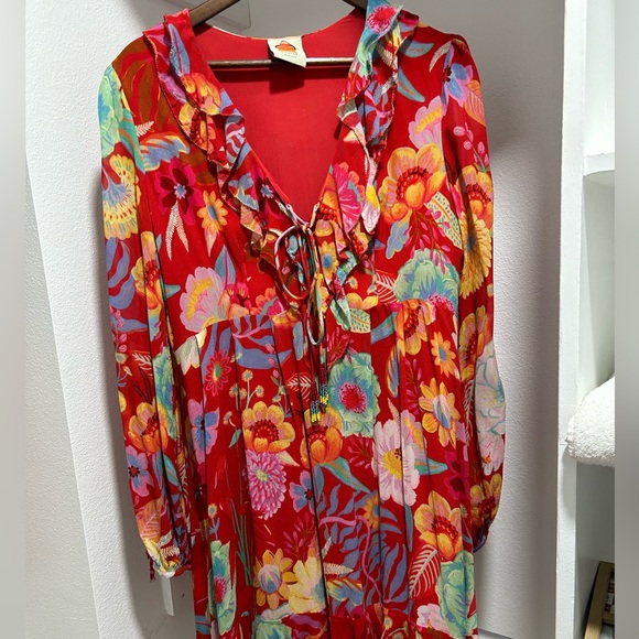FARM Rio Hudson Tropical Floral Ruffled Chiffon Mini Dress Red Size XL - Picture 2 of 8